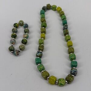 Vera Bradley Beads Collection Rare Green Floral Polymer Clay Necklace & Bracelet